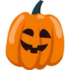A Happy Orange Halloween Jack O Lantern Pumpkin With A Dark Teal Stem And Carved Features On A Transparent Background