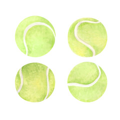 Classic green tennis balls watercolor illustration