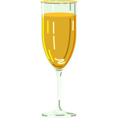 A Pixel Art Illustration of a Tall Champagne Flute Filled With Golden Bubbly Liquid And A Transparent Background With White Highlights On The Glass