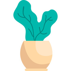 A Potted Green Plant With Teal Leaves In A Cream Colored Pot Minimalist Flat Design Isolated On White Background