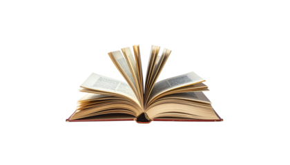 A pile of old textbooks separated on a white background.