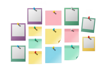 Collection of colorful sticky notes isolated on transparent background