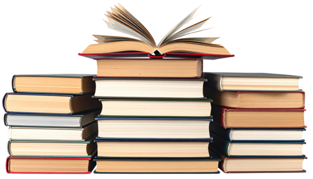 A pile of old textbooks separated on a white background. - Powered by Adobe