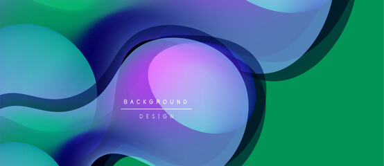 Abstract fluid shapes overlap, creating vibrant color gradients. Modern design features smooth transitions, dynamic composition.