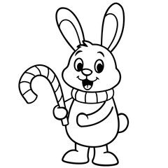 Obraz premium Festive bunny rabbit with candy cane radiates joy perfect for holiday illustrations