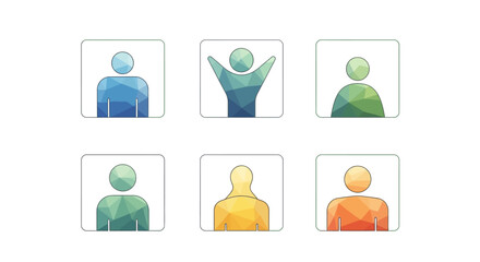 Diverse characters with polygonal textures represent unity and interconnectedness across various