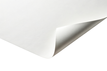 Corner of white paper sheet curling upward isolated