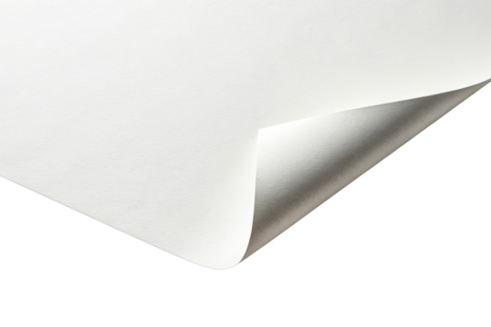 Corner of white paper sheet curling upward isolated