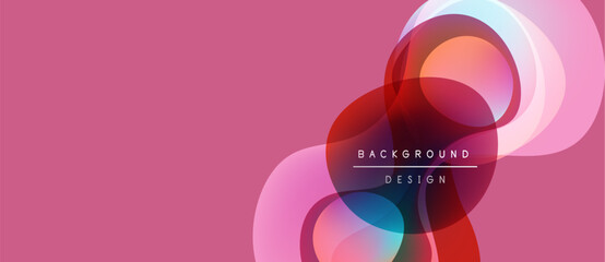 Abstract pink backdrop features overlapping colorful circles. Modern design elements create dynamic visual impact. Smooth gradients enhance aesthetic appeal.
