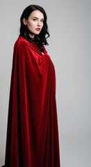 Naklejka premium Captivating Woman in a Luxurious Red Velvet Cloak, a Modern Fair