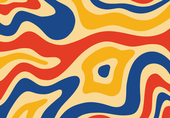 Abstract retro wavy organic shape pattern background in yellow red and blue color