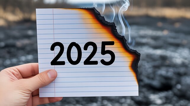 Burning the future ahead with paper showing the year 2025 - Powered by Adobe