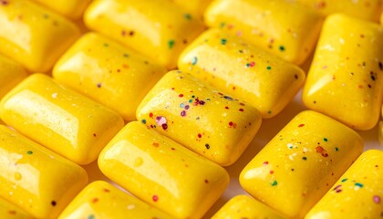 Speckled Yellow Chewing Gum on Yellow Background Symbolizing Flavorful Design and Editorial Styling for Snack Branding