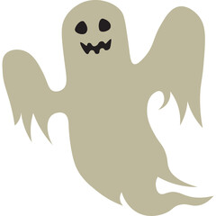 A Simple Spooky Ghost Illustration With A Black Face and Happy Grin Against A White Background For Halloween Celebrations