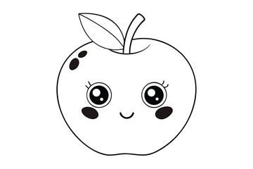 Cute apple with leaf for coloring book page