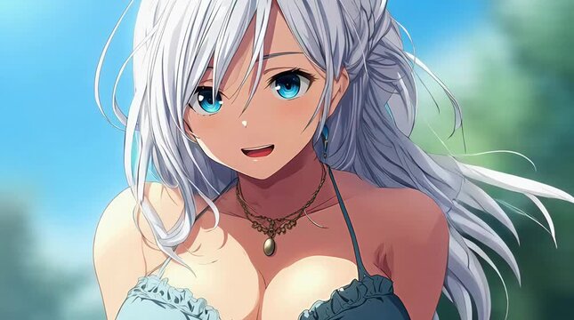 Anime Big Chest White Girl with Sensual Curvy Body in Soft Pastel Background Lighting
