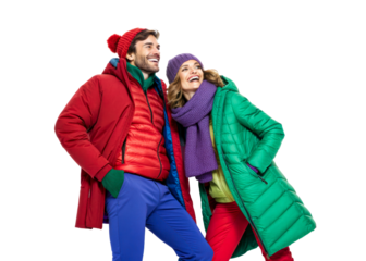 Happy couple in winter outfits
