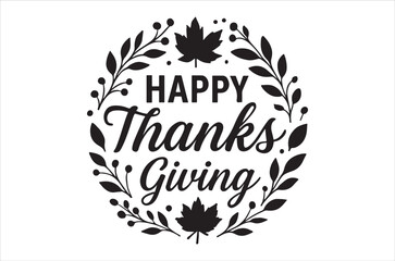 A festive wreath design with the text happy thanksgiving inside