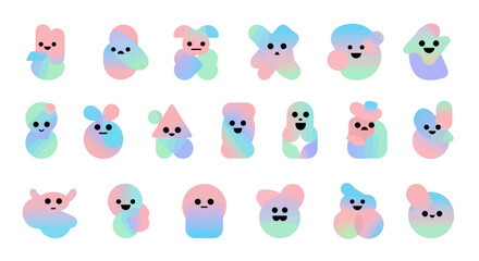 Collection of pastel gradient characters featuring whimsical faces and assorted playful shapes