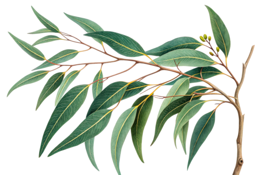 Eucalyptus Branch with Green Leaves and Buds