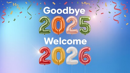 Greeting New Year 2026 with Colorful Balloons and Confetti Festive Atmosphere