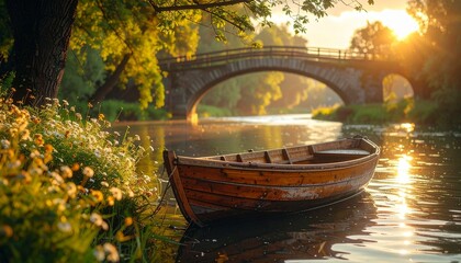 bridge over the river at sunset
