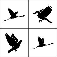 Set of 4 silhouettes of a child planting a tree. Concept of conservation and new life.