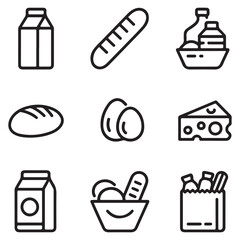 Grocery Bag and Basket Line Icons – Shopping Outline Vector Pack