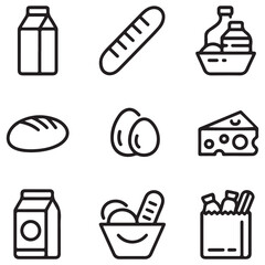 Organic Grocery Line Icons – Natural Food Outline Vector Collection