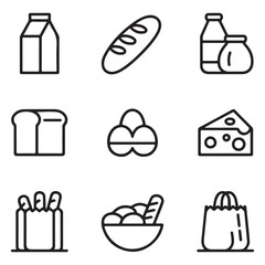 Minimal Grocery Line Icons – Organic Food and Shopping Vector Symbols