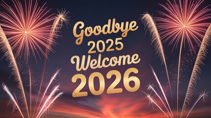 New year fireworks celebration welcoming 2026 and bidding farewell to 2025