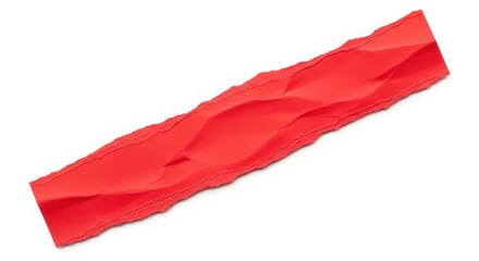 Bright red torn paper strip with jagged edges on white background abstract texture