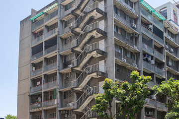 facade of an old apartment building in taiwan