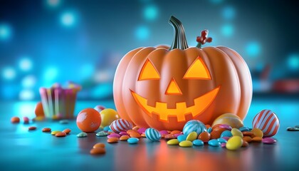 Halloween pumpkin with candies.