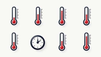 A simple setup with thermometers and a clock on a clean white surface, suitable for educational or scientific purposes