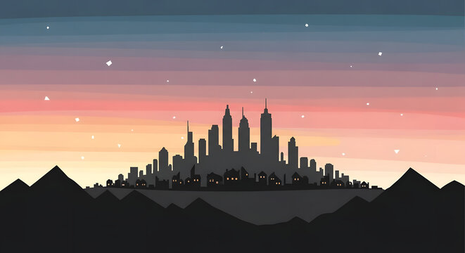 silhouette of city at night - Powered by Adobe