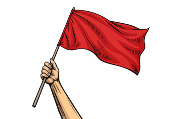 Hand holding a red flag aloft