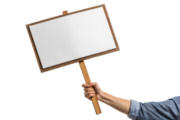 Hand holding blank protest sign on stick