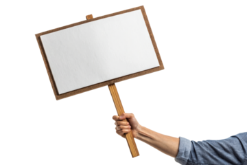 Hand holding blank protest sign on stick