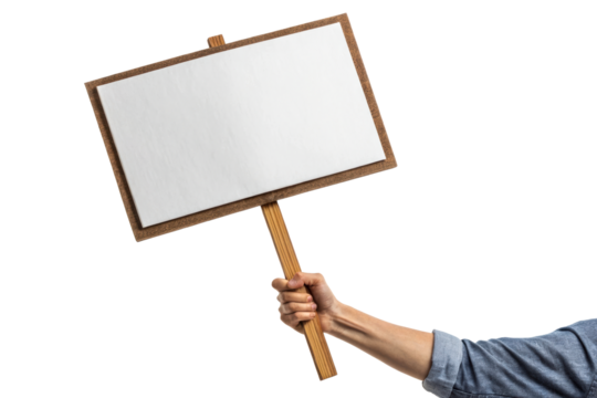 Hand holding blank protest sign on stick