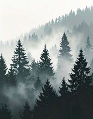 Fototapeta premium Foggy Pine Forest Silhouettes Aesthetic Mobile Wallpaper