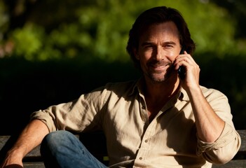Man Talking on Phone Outdoors in Sunlight
