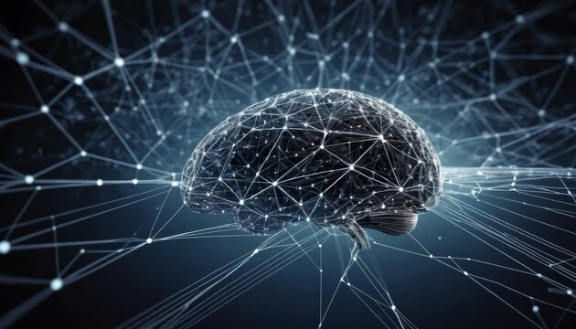 A conceptual digital image of a human brain surrounded by interconnected data nodes and neural pathways, representing machine learning, innovation, and deep learning technology. - Powered by Adobe