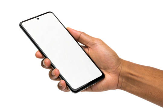 Person holding a modern smartphone with blank screen