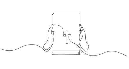 Continuous Line Drawing of a Holy Bible with Cross vector illustration,Bible linear icon,