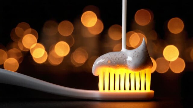Toothbrush with glowing bristles and toothpaste
