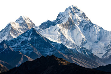 Dramatic snow capped mountain peaks range alpine cold, cut out transparent