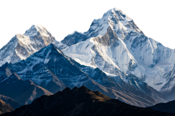 Dramatic snow capped mountain peaks range alpine cold, cut out transparent