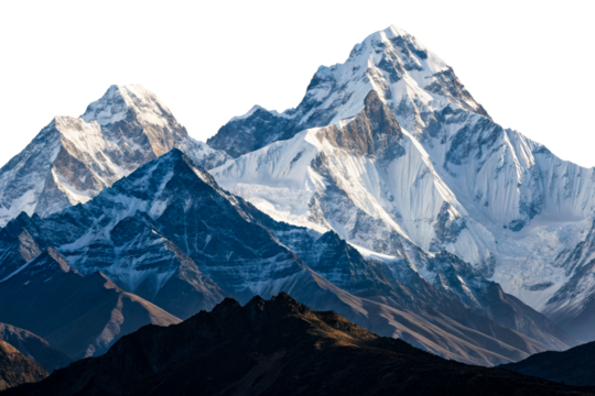 Dramatic snow capped mountain peaks range alpine cold, cut out transparent