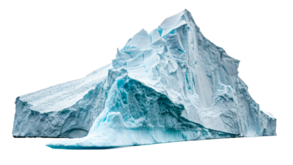 Towering blue iceberg formations in cold ocean water